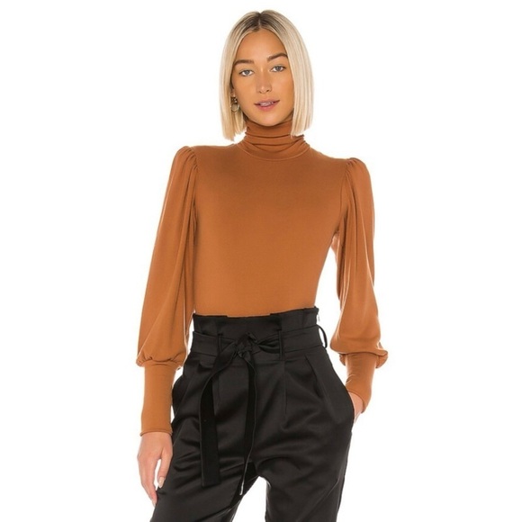 Rachel Pally Luxe Rib Eloise Turtleneck Bodysuit In Brass L - Picture 2 of 11